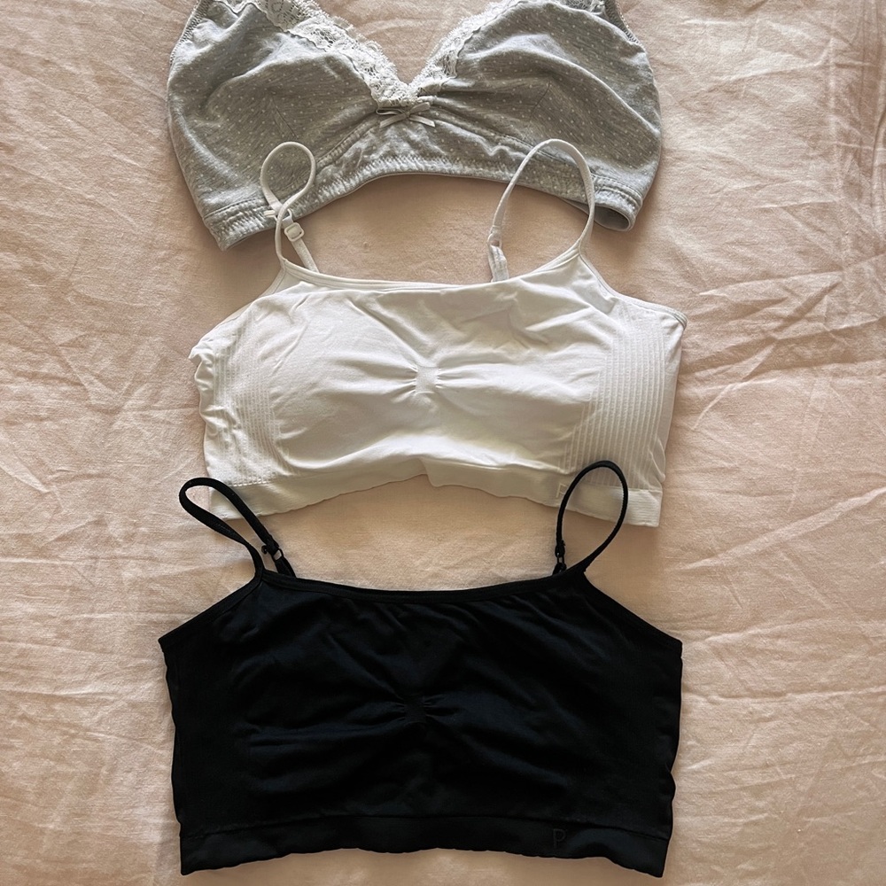 3-Pack Bralette Set - White, Black and grey cotton polkadot.